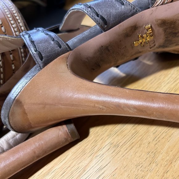 Womens Prada Gray Platform Strappy Leather Heels 38 US/8 * - Picture 13 of 16